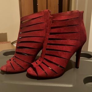 Red high heel open toe shoes